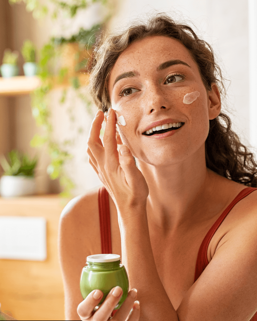 A person Moisturizing her face to illustrate the importance of a skincare routine